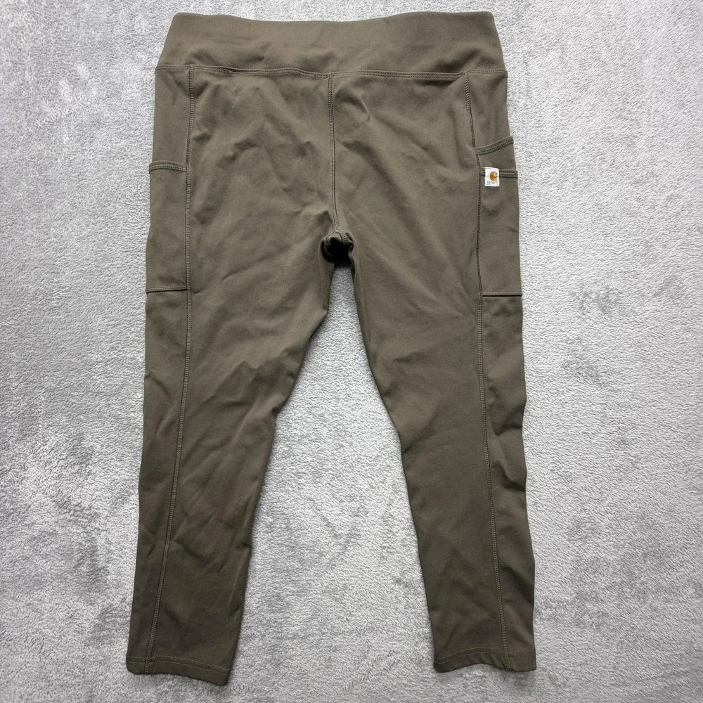 Carhartt Fitted Leggings Womens Large Green Ankle Pocket‎ Stretch Workwear Pants